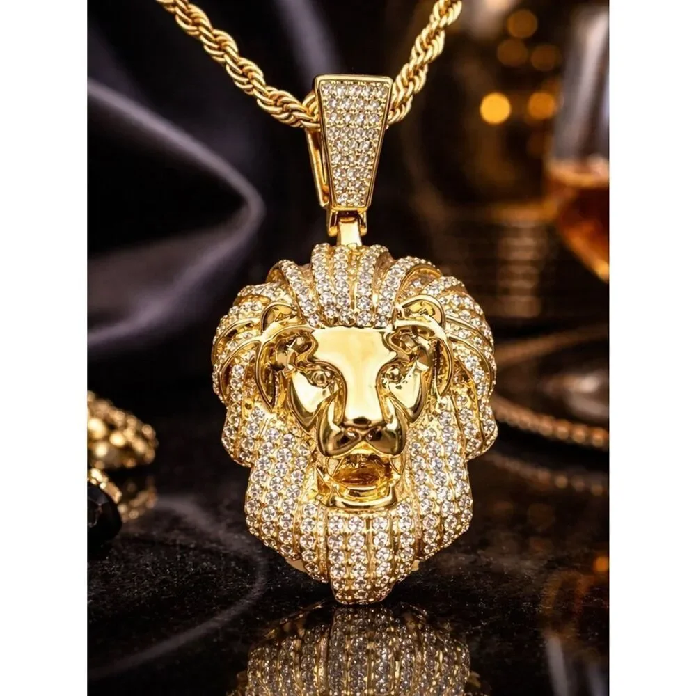 Iced Out Simulated Diamond Lion Necklace